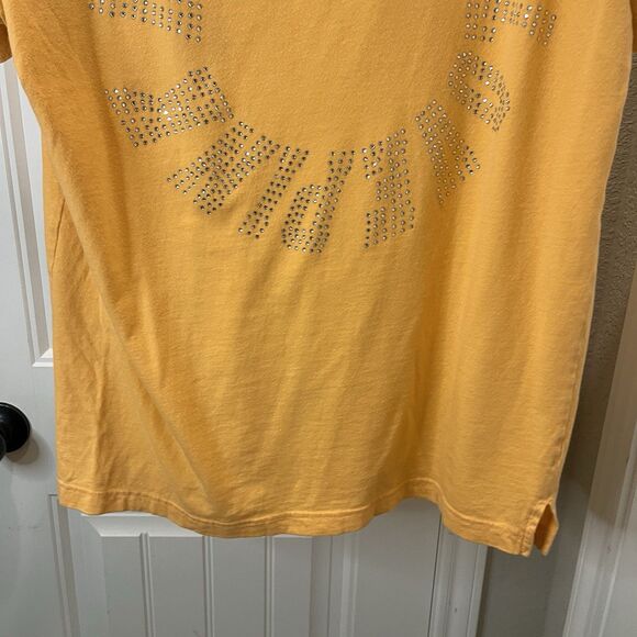 PINK Victorias Secret Women Shirt M Orange Rhinestone Bling Crew Neck Pullover - Picture 9 of 11
